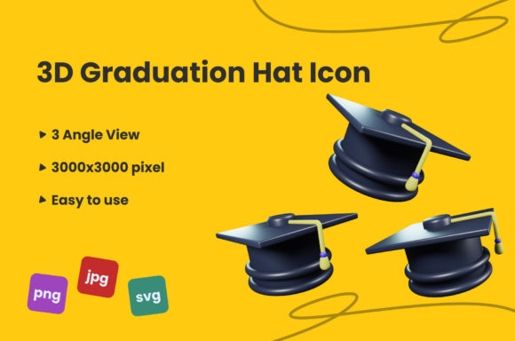 3D Graduation Hat Icon: Premium Graphics for Decorative Elements