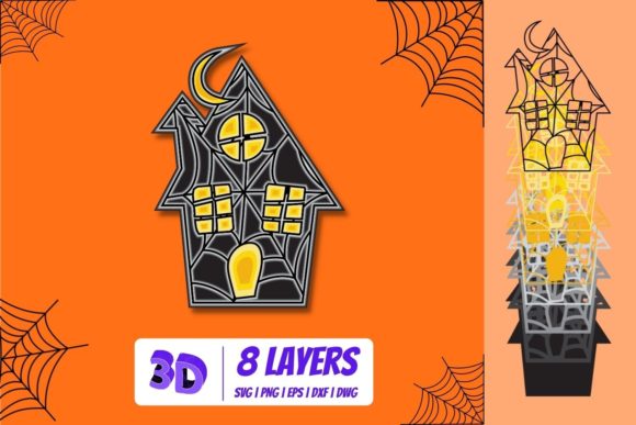 3D Haunted Houses SVG for Laser Cutting & Autumn Amp