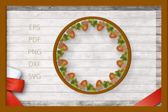 3D Oak Leaf and Acorn Round Frame SVG for Graphics and Crafts