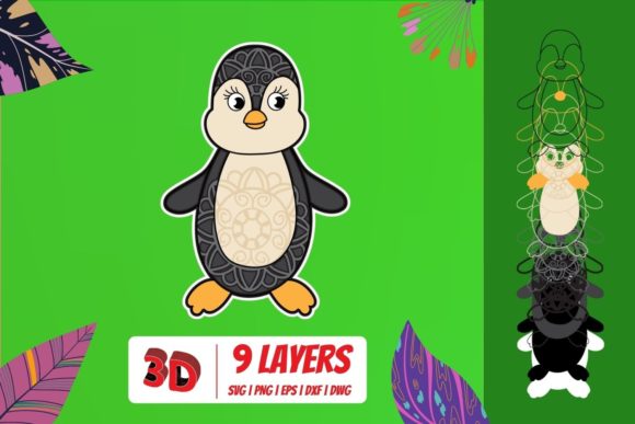 3D Penguin SVG Cut File for Laser Cutting & Wall Decor