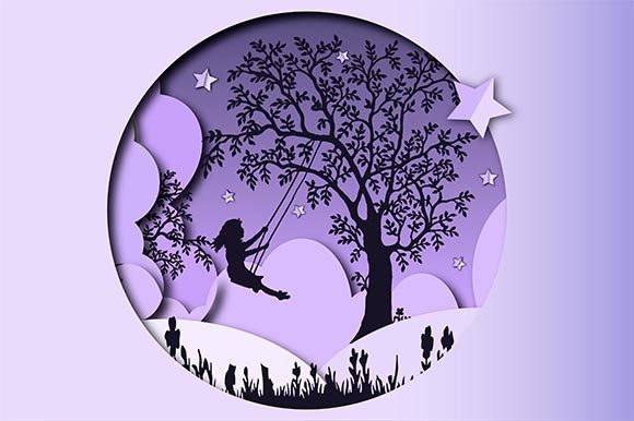 3d the Girl in a Swing Paper Cutout