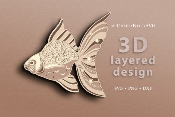 Goldfish 3D Laser Cut Template for Wall Decor & Blog Graphics
