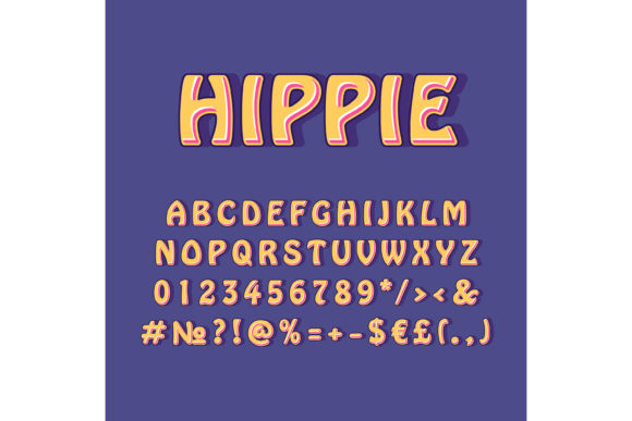 Hippie Vintage 3d Vector Alphabet Set for Graphics and Print Templates
