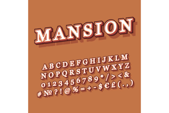 Mansion Vintage 3d Vector Alphabet Set Graphics for Print Templates