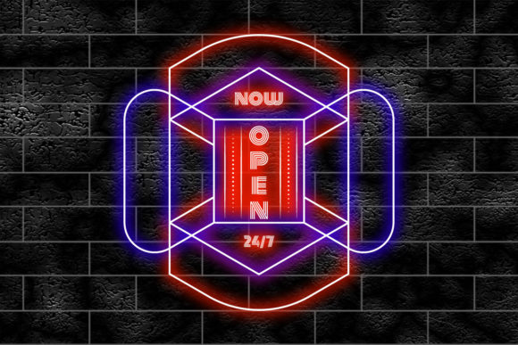 Open Sign Neon on Wall. 3D Illustration Graphics Add-Ons