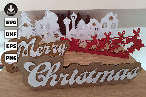 Papercut 3D Christmas Village for Graphics and Crafts