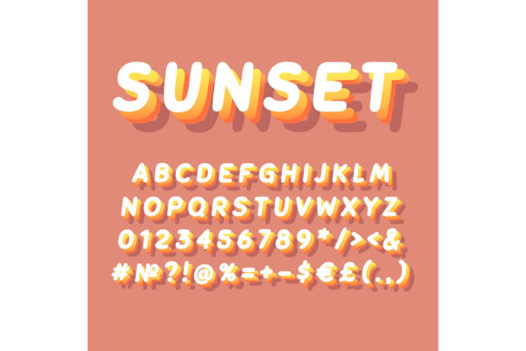 Sunset Vintage 3d Vector Alphabet Set for Graphics & Print Templates