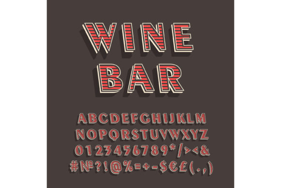 Wine Bar Vintage 3d Vector Alphabet Set for Graphics and Print Templates
